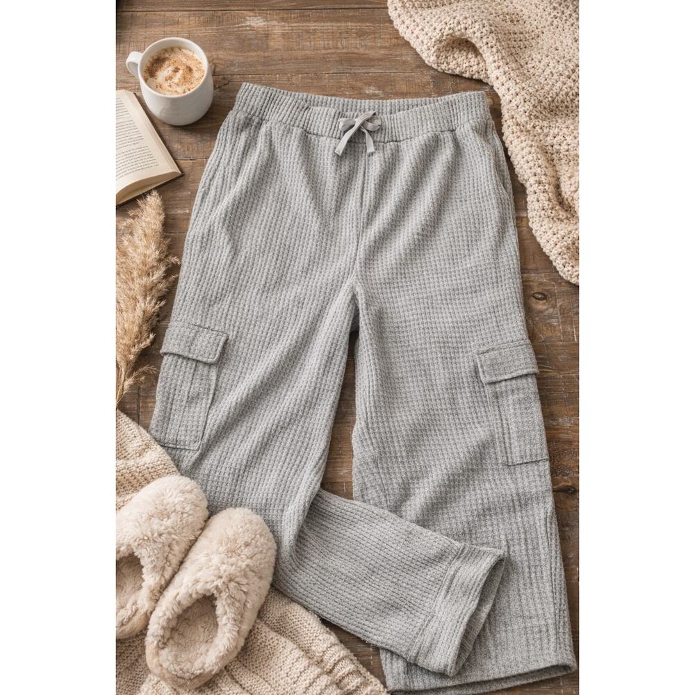 Womens Gray Waffle Knit Lounge Pants XXL 20 Comfy Relaxed Fit
